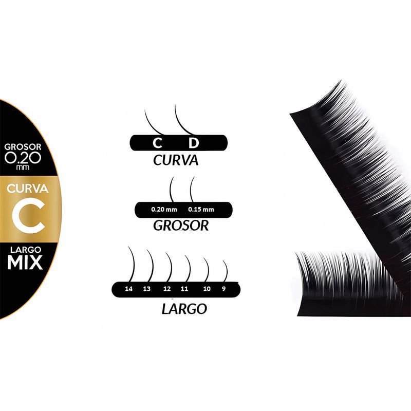 Satine Extensiones de Pestañas C - grosor 0.20 mm Largo Mix SA-535