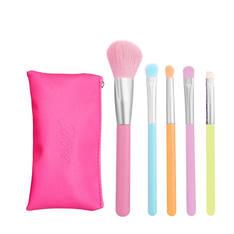 Satine Set Brochas Maquillaje Neón + Cosmetiquera SA-218