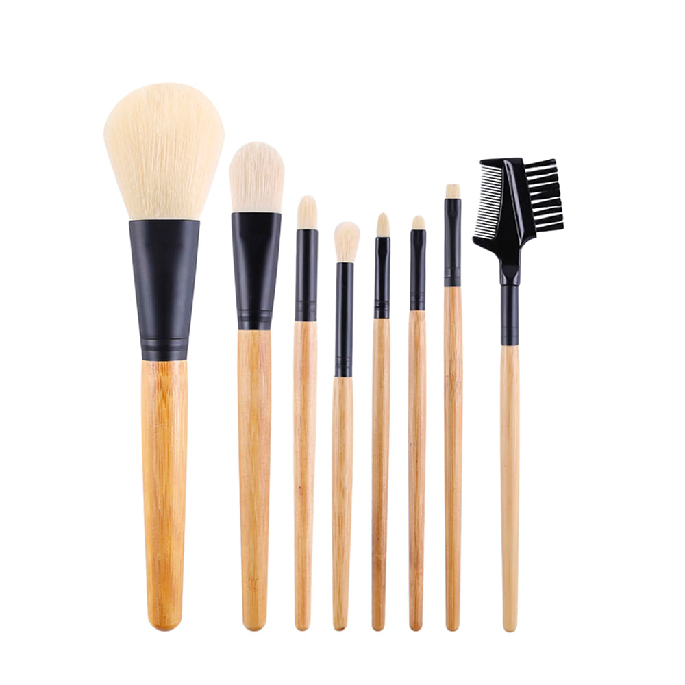 Pinceles de maquillaje, asas de bambú natural, incluye cinco pinceles: base  en polvo y brocha para base líquida, brocha para sombra de ojos, cepillo