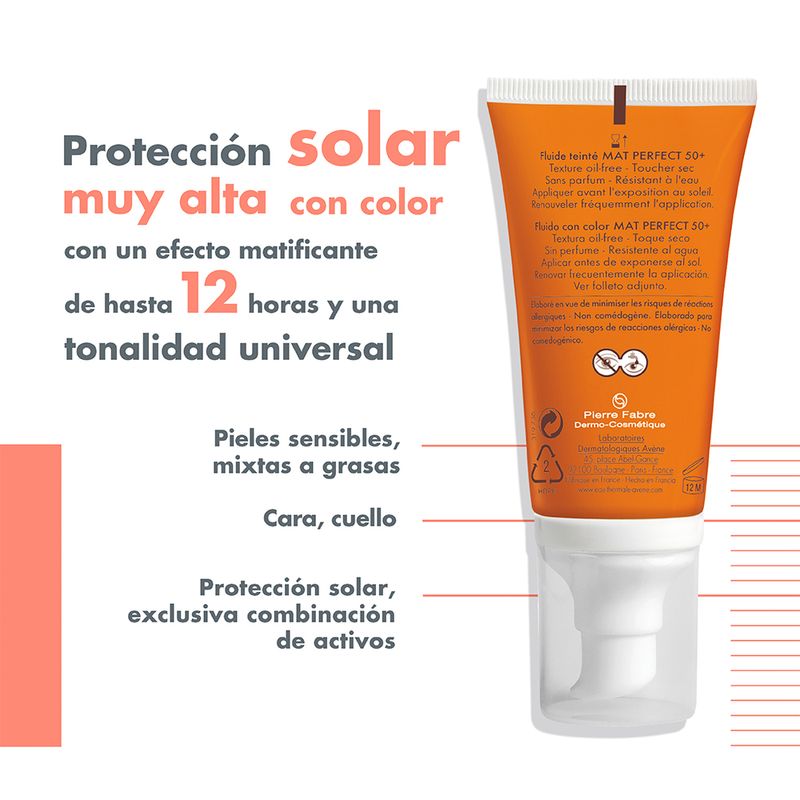 Avene Mat Perfect Fluido FPS 50+ con Color 50 ml. AV-1931