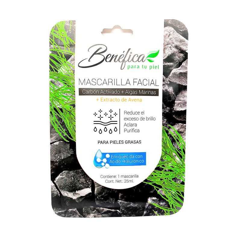 Benefica-Benefica-Mascarilla-Facial-Carbon-Activado-Algas-Marinas-con-Extracto-de-Avena-y--Acido-Hialuronico-25ml.-129392